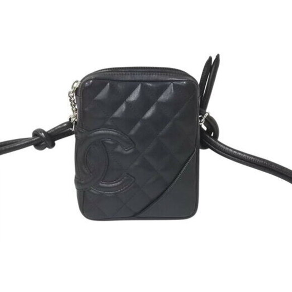 CHANEL Cambon Line Shoulder Bag Coco Mark Calfskin Quilted Black